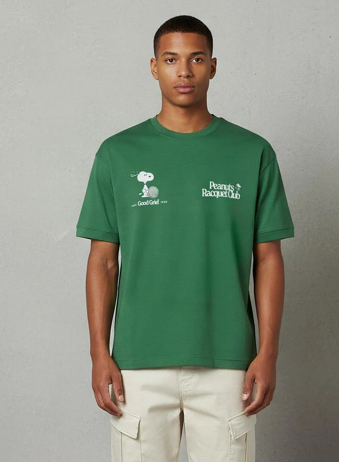 SP Characters Men Regular Fit Crew Neck Short Sleeves Peanuts Print T-shirt